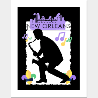 Purple New Orleans Louisiana Mardi Gras City Skyline Music Jazz Travel holidays Posters and Art